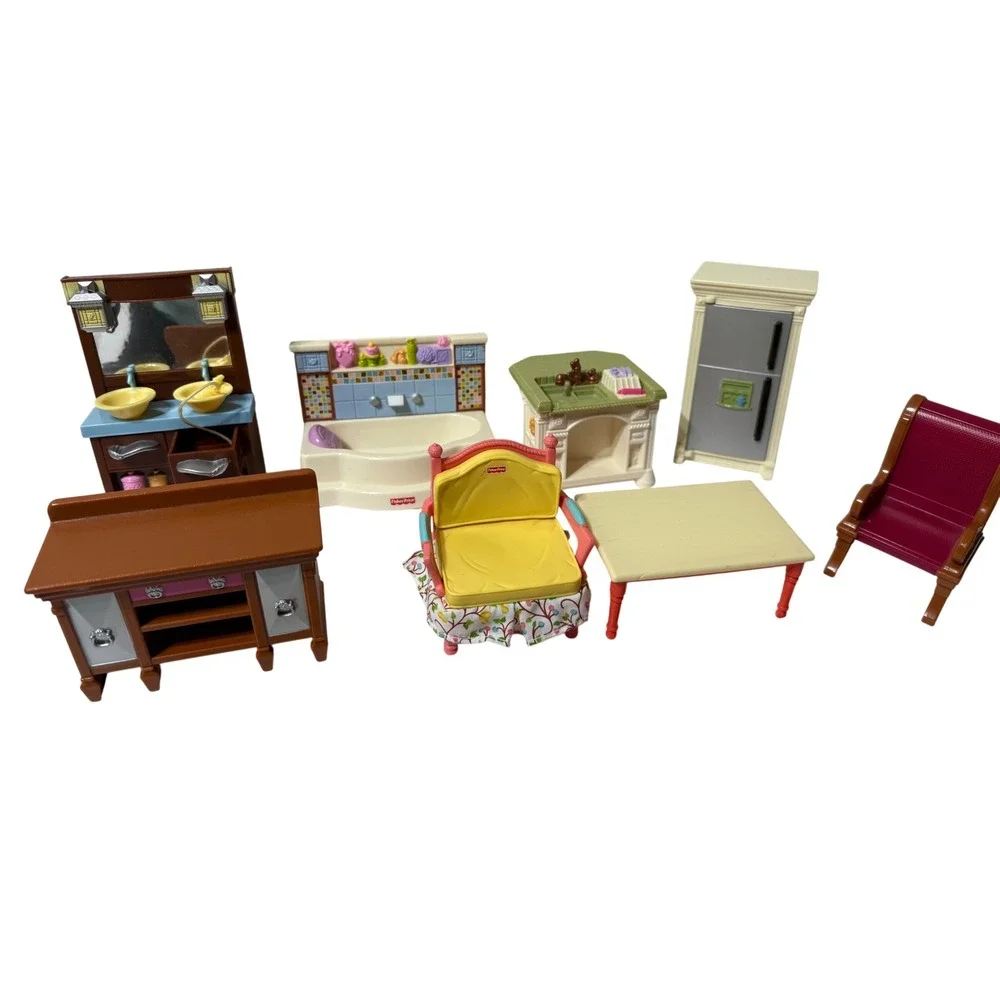 Fisher Price Loving Family Dollhouse Furniture Lot 8pc Refrigerator Bath 2008